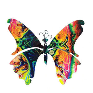Steel Images Lazer Cut Butterfly Sculpture Wall Decor Rainbow Paint Swirl 12"
